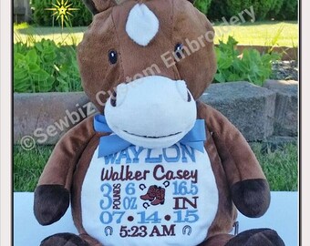 Personalized Baby Gift, Stuffed Animal,Horse Stuffed Animal, Monogrammed Stuffed Animal,Birth Announcement Stuffed Animal