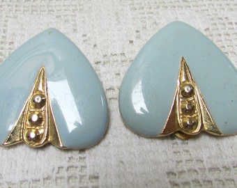Vintage Something Blue heart shaped enamel clip on earrings wedding bridal
