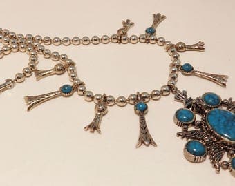Silver Tone Faux Squash Blossom Necklace Signed by Art