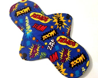 Cloth Menstrual Pad, Reusable Menstrual Pad - 10.5 inch Heavy / Overnight Pad - Comic CSP, RUMPs, mama cloth, zero waste green living