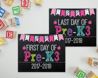 First Day Of Pre-K3 Sign - PreK Sign - Print Yourself 1st Day of Preschool Sign - Back to School Sign - 1st Day of School Chalkboard