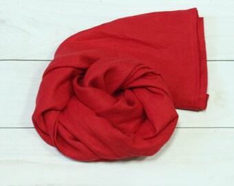 Red linen scarf- summer scarf- scarf for women- natural linen scarf- head scarf- linen shawl- red shawl- scarf- cancer scarves