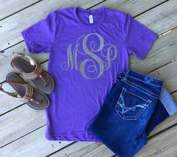 Cursive Glitter Monogram Shirt/ Unisex Sizing/ Customizable