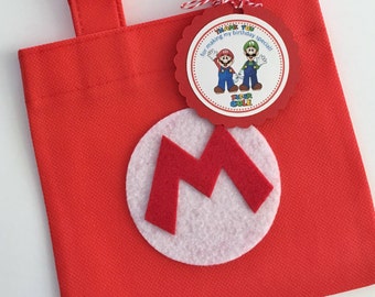 Set of 12 Super Mario Bros Favor Bags with Personalized Thank You Tags, Mario Favor Bags, Mario Goody Bags, Mario Party, Mario Birthday
