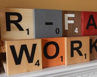Wood Scrabble Tiles Large 5.5"x5.5"! FREE SHIPPING! Hanging or Display Wall Art! Home Decor! Custom Options Available!