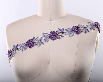 Purple Lace Trim/ Lavender Lace Trim Flower Formal Lace Set on Organza and Decorated with Beading Spectacularly Beautiful Purple and Lilac