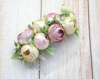 Blush Wedding flower comb Flower girl hair comb Flower hair comb Bridal hair fashion accessories Rustic flower headpiece Bridesmaid comb