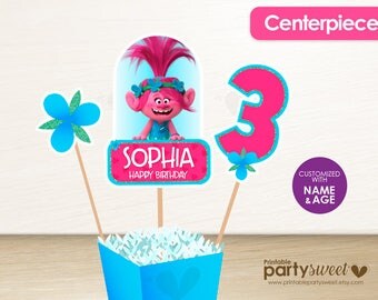 Trolls centerpieces, Trolls party supplies, Trolls birthday, Trolls Party, printable centerpieces, favors, decorations, trolls invitation