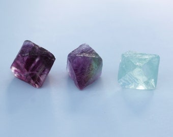 3 Fluorite Octahedrons, Raw Fluorite crystals, Rainbow Fluorite, Green Fluorite, Purple Fluorite, Mercury retrogate crystals, cleanser stone