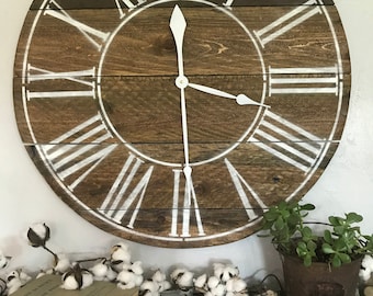Roman Numeral Clock Roman Numeral Big Wall Clock Farmhouse Clock Oversized Wall Clock Handmade Wooden Clock Pallet Clock Rustic Big Clock