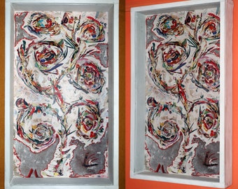 Contemporary Art / Two Piece Mixed Media / Acrylic and Collage on Shadow Box / Home Decor / Wall Art / 19 x 33 inch