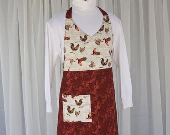 Reversible Apron, Womens Apron, Cooking Apron, Chicken Apron, Red Apron, Full Apron, Kitchen Apron, Baking Apron, Gold Apron, Handmade Apron