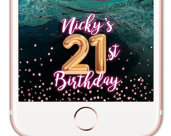 21st Snapchat Geofilter Birthday, Birthday Snapchat filter, Girl Birthday geofilter, Snapchat Filter, Snapchat Birthday, Gold Balloons
