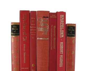 Red Orange Vintage Books, Decorative Books, Wedding Decor, Gift For Book Lover, Gift for Her, Home Decor, Photo Prop, Used Books