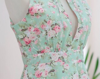 Floral mint green dress Marry cottage tea dress ruffle dress Mint green party dress prom dress cottage sundress Mint green bridesmaid dress