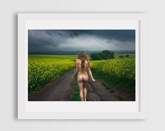 nudist art, field of yellow flowers art photography, naked woman photography, sexy woman photography, erotic photography, canvas photos