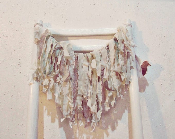 French Country Chic Decor - Pure Silk - Lace Fabric Banner - Shabby Garland - Boho Nursery Decor - Rustic Farmhouse Decor - Gypsy Bedroom