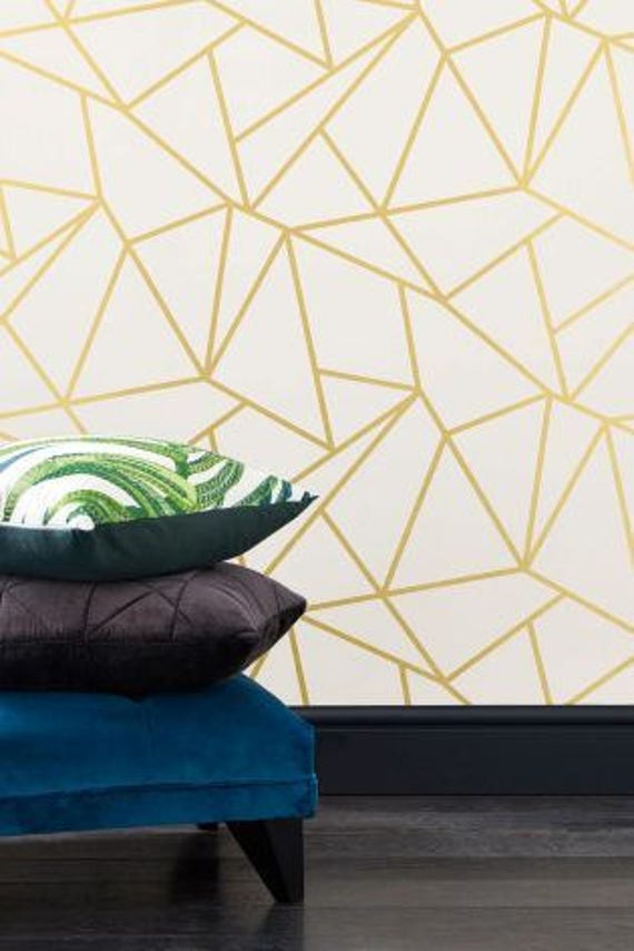 Geometric wallpaper Gold and White / Removable wallpaper