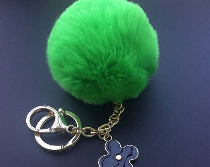 Apple Green Genuine Rabbit fluffy ball furkey fur ball pom pom keychain for car key ring Bag Pendant