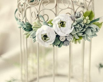 Greenery crown Succulent flower crown Bridal headband Rustic Summer Wedding hair wreath Bohemian headpiece succulents jewelry