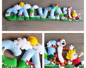 Calvin and Hobbes - Personalized Baby Nursery Name Wall Decor - Hand- Sewn - ( Price per letter)