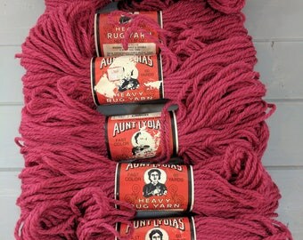 6 Vintage Aunt Lydia's Heavy Rug Yarn Skeins, Color 0155 Persian Red, Caron International, Rochelle Illinois