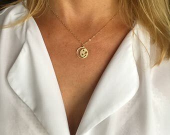 Gold moon and stars necklace, Gold Filled, crescent moon necklace, moon necklace, gold necklace, stars necklace, moon jewelry, celestial