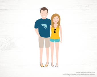 Custom Couple Portrait illustration | Engagement Announcement | 2 person Illustration | Personalised Digital Illustration
