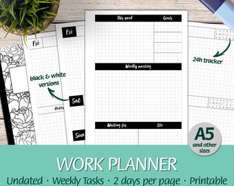 A5 - Work Planner Grid Paper 24h Tracker, Tasks - Half Letter, Happy Planner, Letter, A4 - Printable Planner Undated Insert, Booklet, PDF
