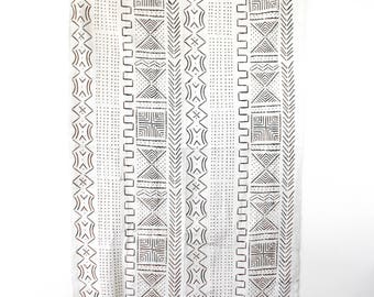 African Mud Cloth Mudcloth Black White / Unbleached, Block Print Textile. Blanket, Throw, Fabric, Global Decor, Boho Nursery, Textile Art