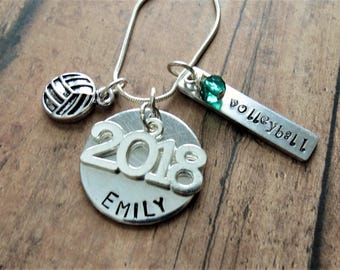 Volleyball Necklace, Personalized, Hand Stamped, Volleyball Charm, Graduation, Class of 2018, Team Gift, Personalized Volleyball, 2017