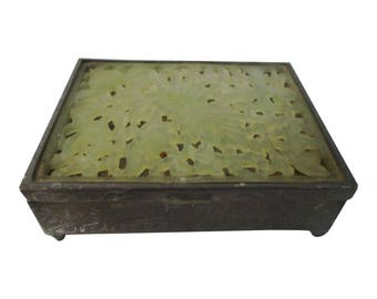 Chinese Engraved Lotus Flower Pewter Box