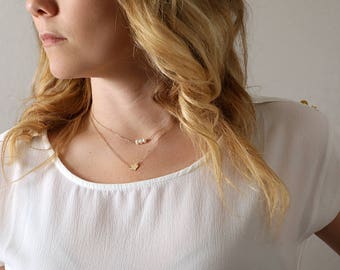 Layered necklace set - Pearl Necklace & Heart Necklace - Layering Necklaces - Dainty Layers