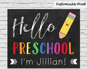 First Day of Preschool Sign, Hello Preschool, First Day of School Sign, Printable Chalkboard Sign, Preschool Printable, Instant Download