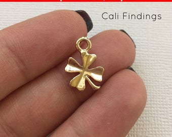 SALE 50% OFF 3pc- Gold Tone Double Sided Clover Charm, Four Leaf Clover Charm, Gold Clover, Clover Pendant, Clover Connector Clover