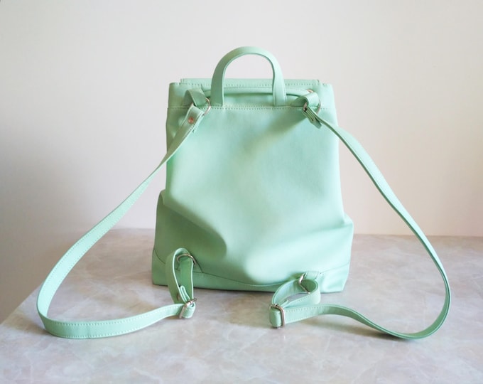 Backpack mint green, Women backpack, Vegan leather bags, Gift for her, Moms backpack - walking bag