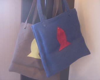 Tote bag with fish burlap
