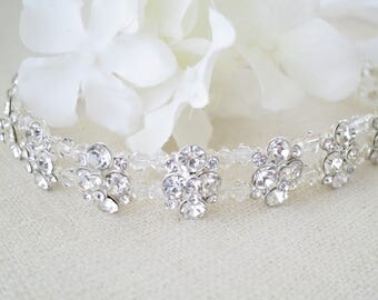 Crystal bridal halo, Rhinestone and crystal head wrap, Boho hairpiece