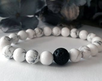 Lokai Style Bracelet, White Howlite Bracelet, Lava Bracelet, Gemstone Bracelet, Beaded Bracelet, Mens Women's Bracelet, Men Women Bracelets