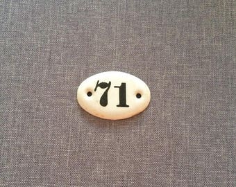Enamel metal small door number sign 71, vintage soviet apartment number plate seventy one