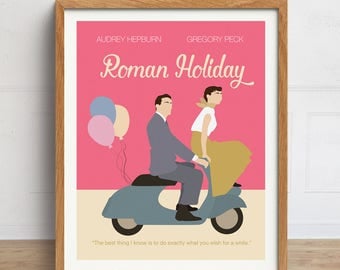 Audrey Hepburn Print, Roman Holiday Movie Poster, Minimalist Poster, 1950s movie poster, Minimalist Movie Poster