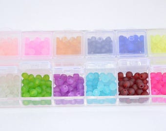 1 box of 480 beads frosted glass 4mm (each color 40 beads) 12 compartments