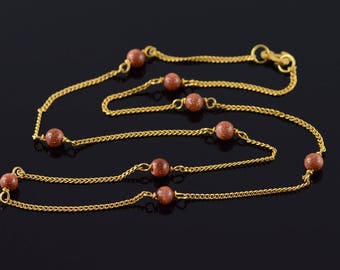 14k 4mm Gold Stone Beaded 1.2mm Curb Link Chain Necklace Gold 15.25"