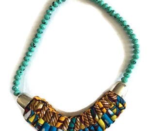 African Print Beaded Necklace, African Women Jewellery. Ankara Accordion Necklace, Women African Clothing, Ankara Dress Necklace