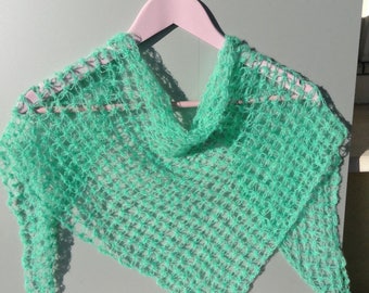 Neckerchief, triangle stitch witch, light and fluffy mohair, mint green, Keffiyeh,