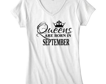 Queens are born in September Crown Royalty hilarious Womens tee mommy shirt ladies tshirt black top