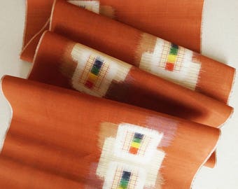 Japanese Vintage Silk Kimono Textile - Meisen 銘仙 - with Geometric Kasuri Pattern / by the yard