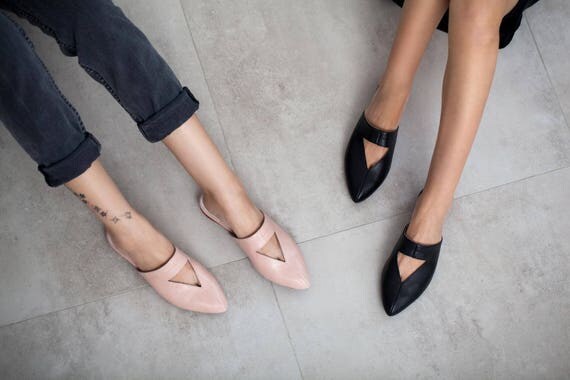 flat mules with buckle