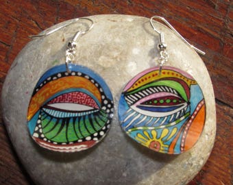 pretty earrings round embossed bright colors!