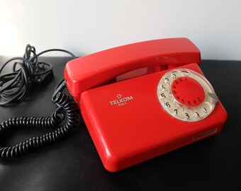 Red Phone, Vintage Rotary Phone, Working Rotary Telephone, Midcentury Modern Dial Rotary Phone,Black Dial White Numerals Desk Phone,Poland